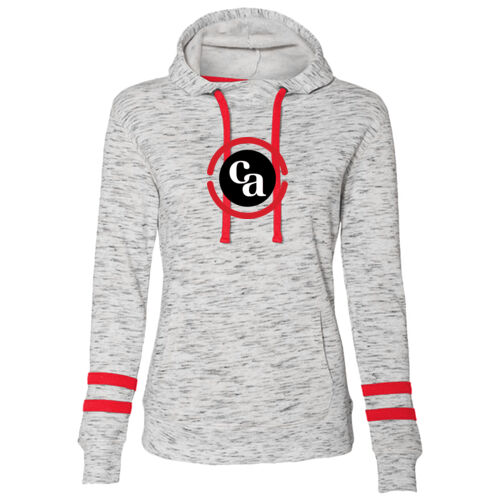 Women’s Mélange Fleece Striped-Sleeve Hooded Sweatshirt Thumbnail