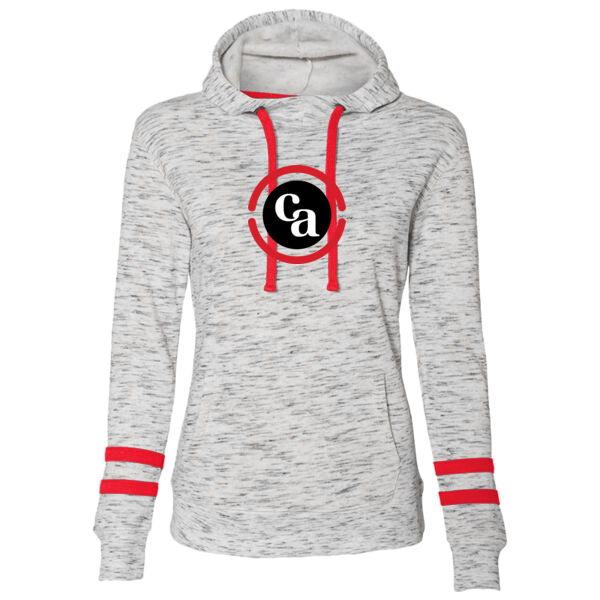 Women’s Mélange Fleece Striped-Sleeve Hooded Sweatshirt Thumbnail